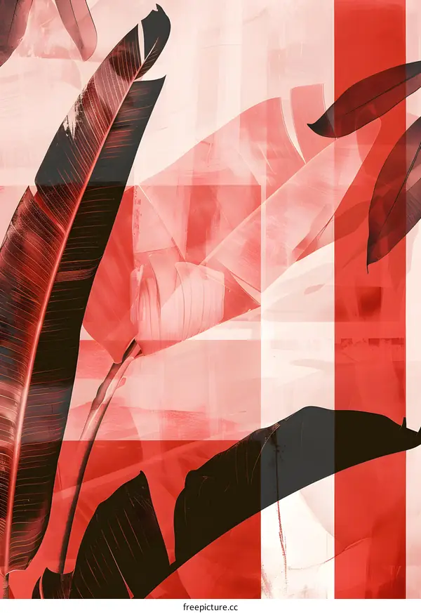 Red and Black Tropical Leaves Abstract Art