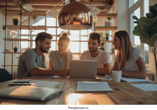 A group of young professionals having a meeting in a modern office space