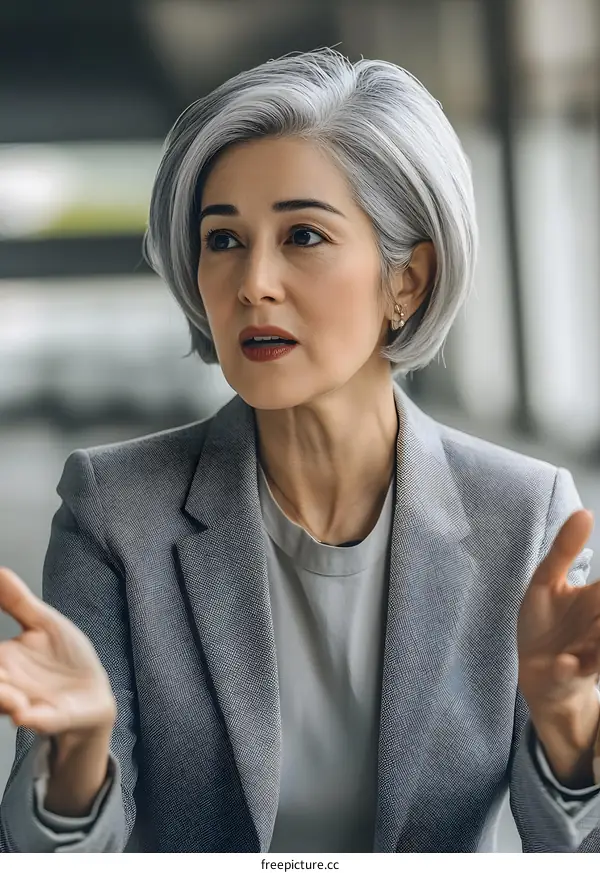Portrait of a Confident Asian Businesswoman with Gray Hair