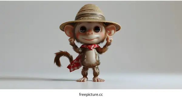 Cute Monkey Wearing a Hat and Scarf