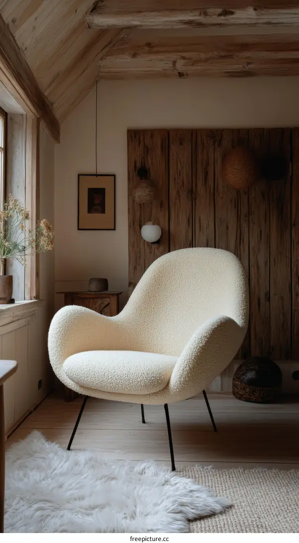Cozy Cream Chair in Rustic Cabin Style
