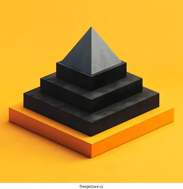 Black Pyramid on Yellow Background Minimalist Geometric Design