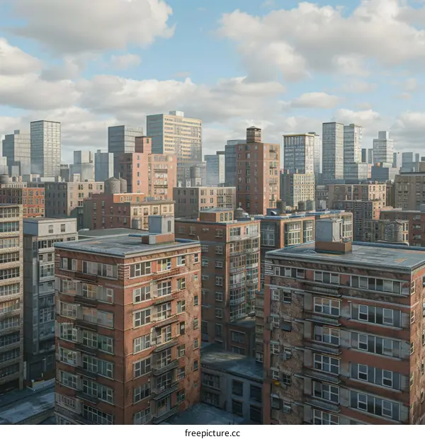 A Wide Aerial View of the Skyline of a City with High-Rise Buildings
