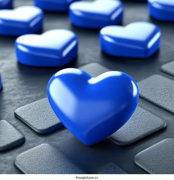Blue Heart Shaped Objects on a Dark Background