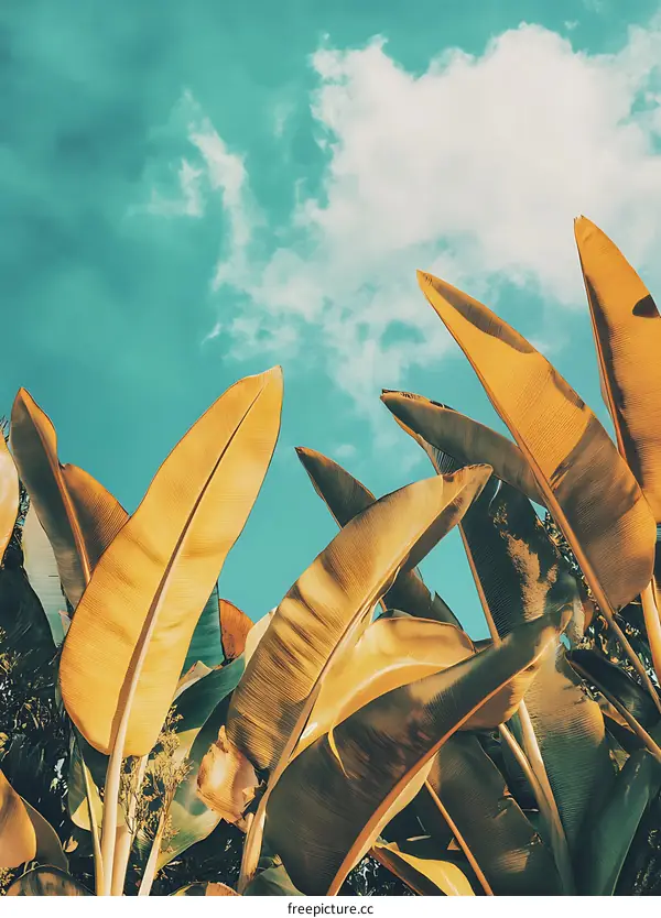 Tropical Leaves Against Blue Sky