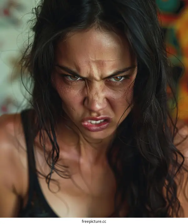 Close Up Portrait of Woman with Angry Expression