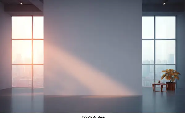 Modern Empty Room with City View