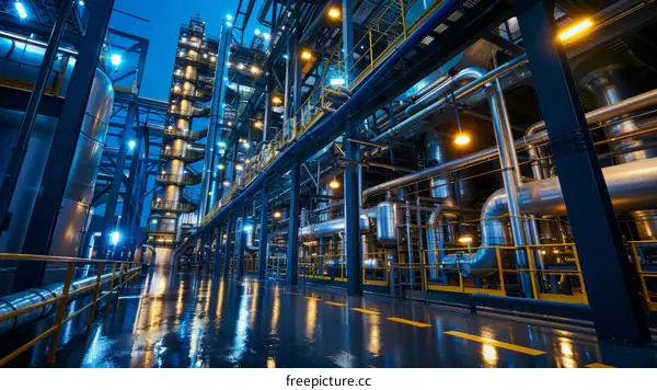 Oil and Gas Production Platform at Night
