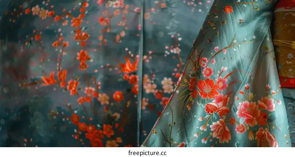 kimono fabric with floral pattern