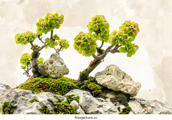 Green Plant Growing On A Rock