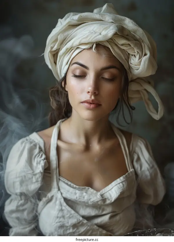 Portrait of a Young Arab Woman Wearing a Turban