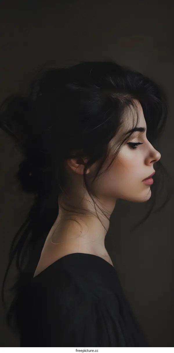Portrait of a Beautiful Woman with Long Black Hair