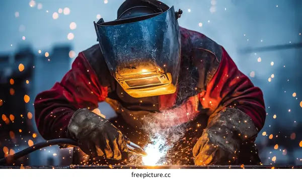 Welding Worker in Action  Industrial Construction Focus