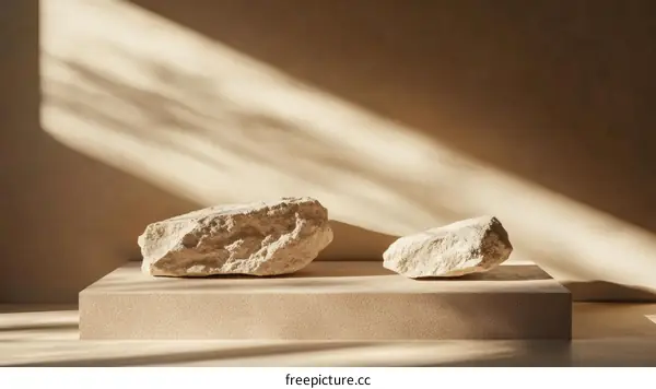 Natural Stone Display on Beige Background
