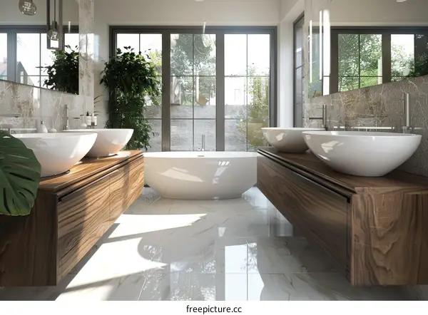 Modern Bathroom Design with Wooden Vanity