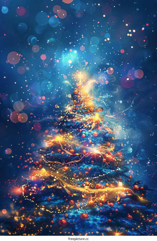 Decorated Christmas Tree with Ornaments and Lights