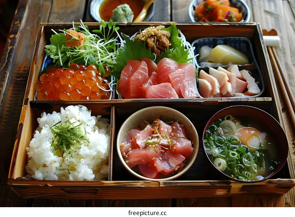 Japanese Bento Box Filled with Seafood Delights