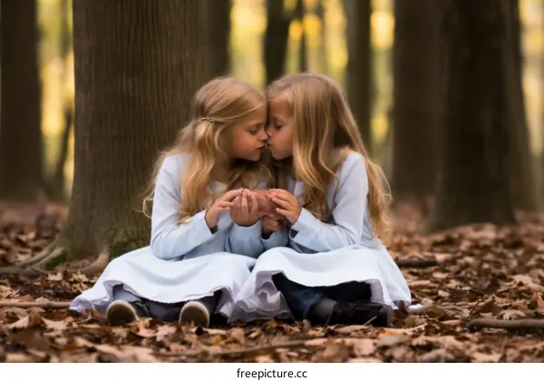 Two little girls in the woods