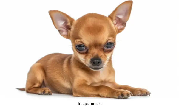 A Chihuahua puppy with big eyes looking at the camera