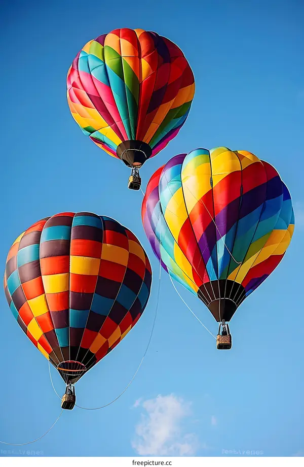 Colorful Hot Air Balloons Flying in Blue Sky