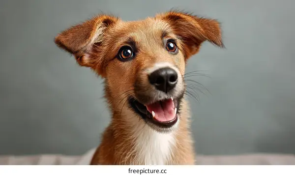 Adorable Puppy Portrait Against Gray Background
