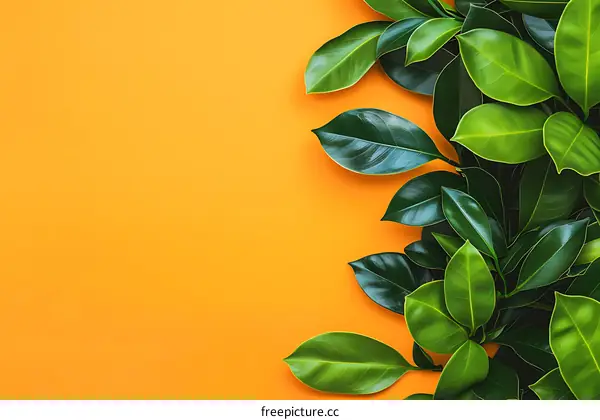 Green Leaves on Orange Background