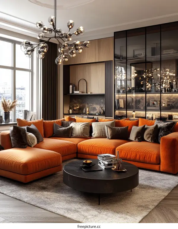 Modern Orange Living Room Interior Design