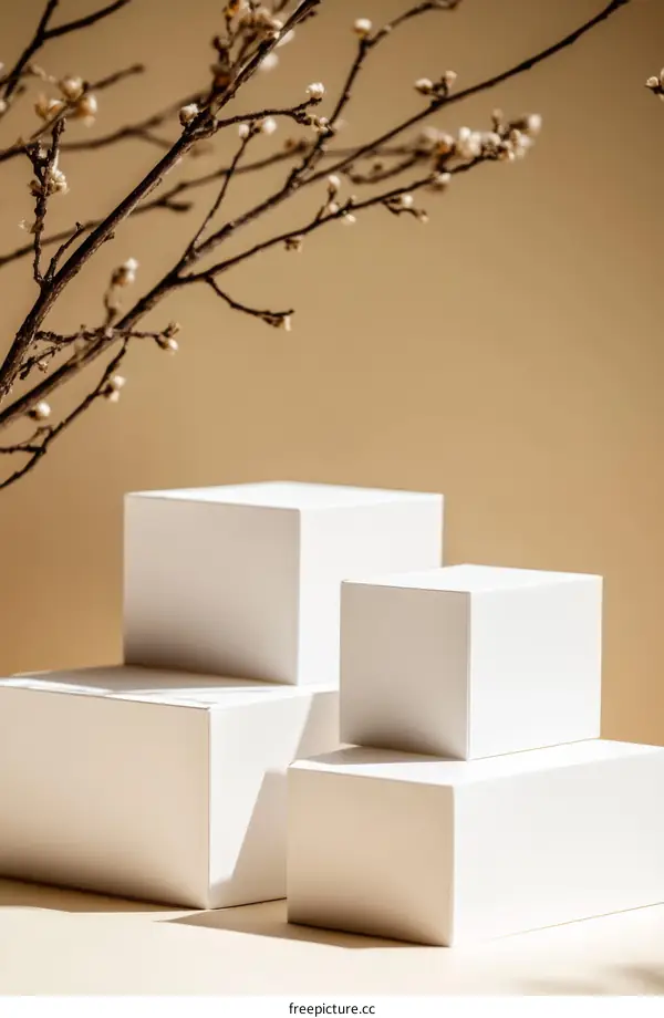 White Display Boxes with Dried Branches