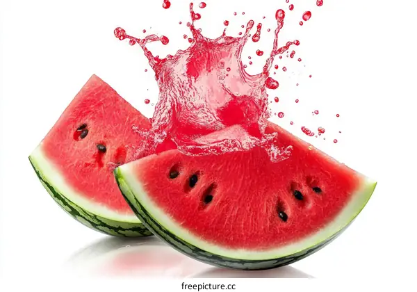 Fresh Watermelon Slices with Splashing Water