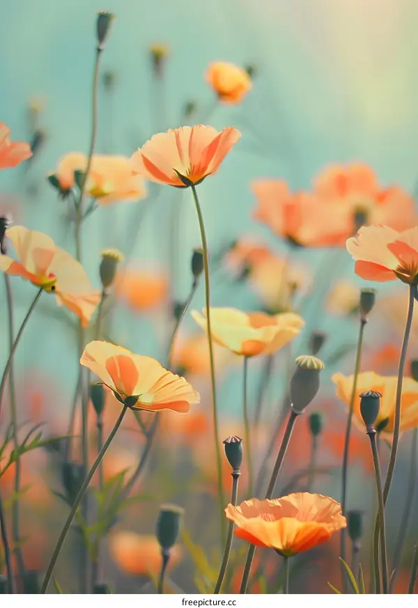 Field of Orange Poppies in Sunlight