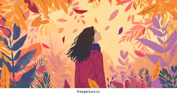 Woman Enjoying Autumn Leaves