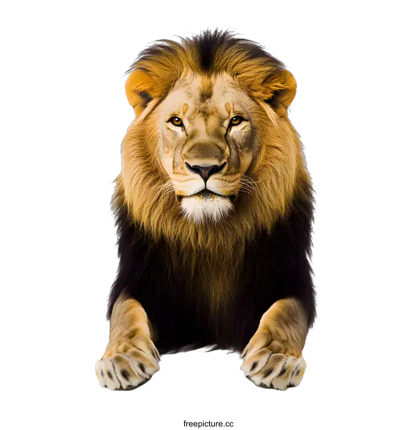 [Transparent Background PNG]Majestic Lion with Black Mane Lying Down on White Background