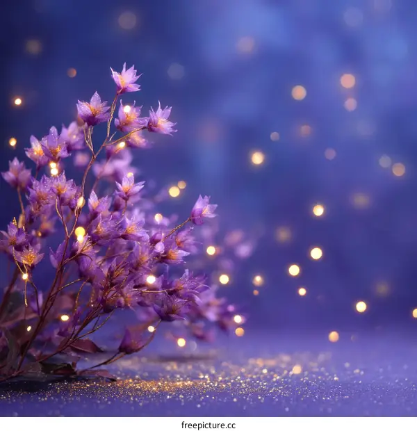 Purple Flowers with Glittering Lights Background