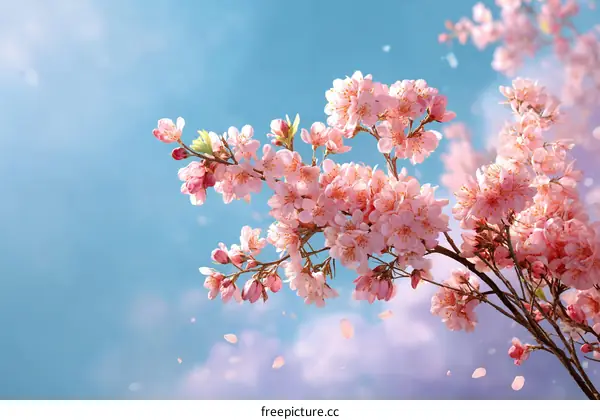 Beautiful Cherry Blossoms Against a Vivid Blue Sky