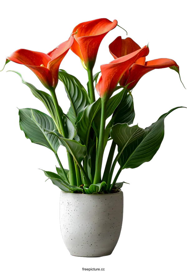 [Transparent Background PNG]Orange Calla Lily Flower Plant In Pot With White Background