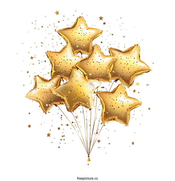 [Transparent Background PNG]Golden Star Balloons on transparent background
