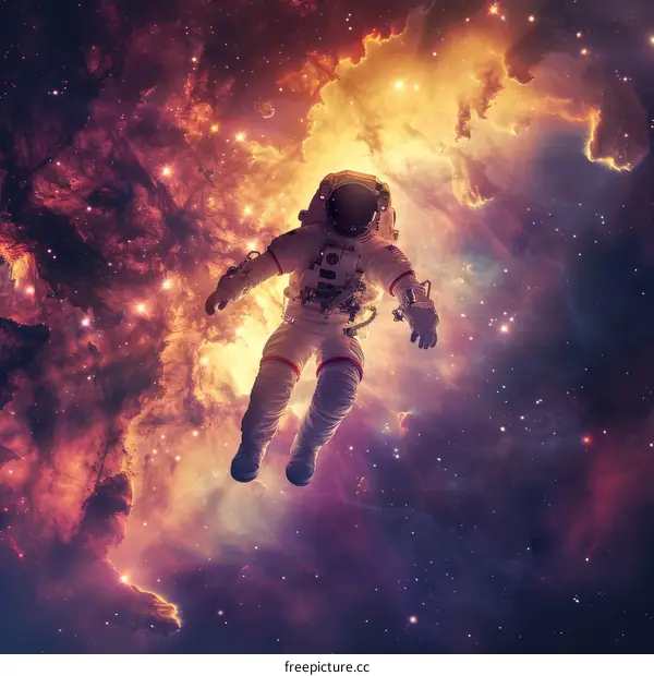 Astronaut in a spacesuit floating in the vastness of space
