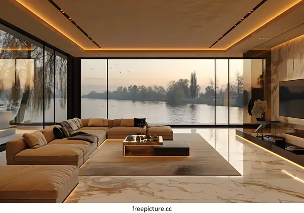 Modern minimalist lake house interior design