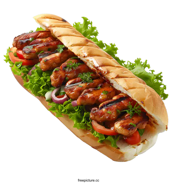 [Transparent Background PNG]Delicious Chicken Sub Sandwich on White Background