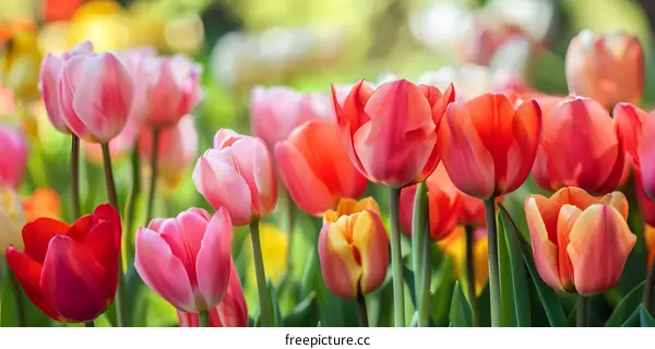 Colorful Tulips Blooming in a Garden