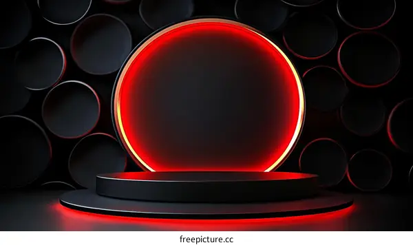 Modern Abstract Dark Red Neon Circle Stage