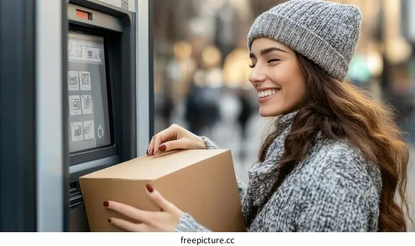 Woman Retrieving Package from Automated Parcel Locker