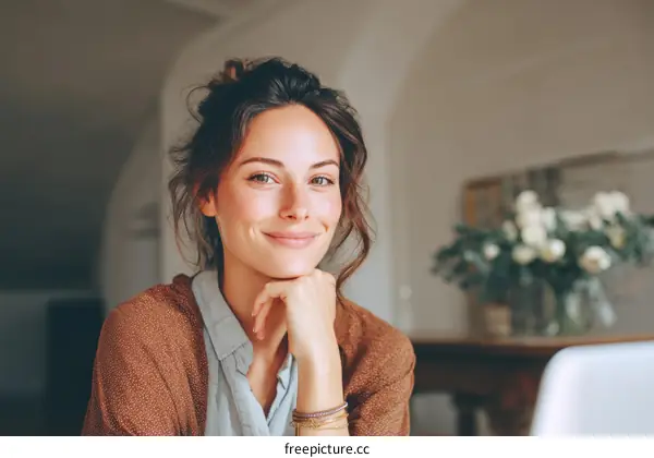 Smiling Woman Posing in Cozy Interior