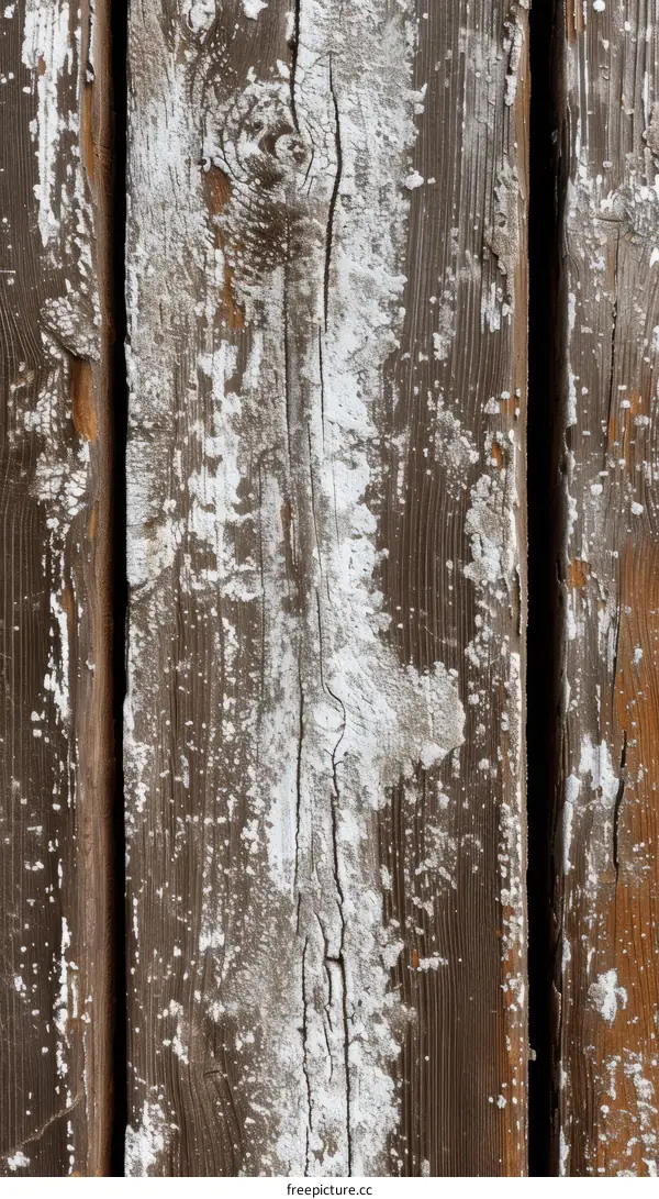 Closeup of Aged Weathered Wooden Boards with White Paint Splatter