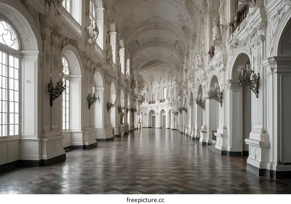 Majestic Palace Hallway with Ornate Architecture