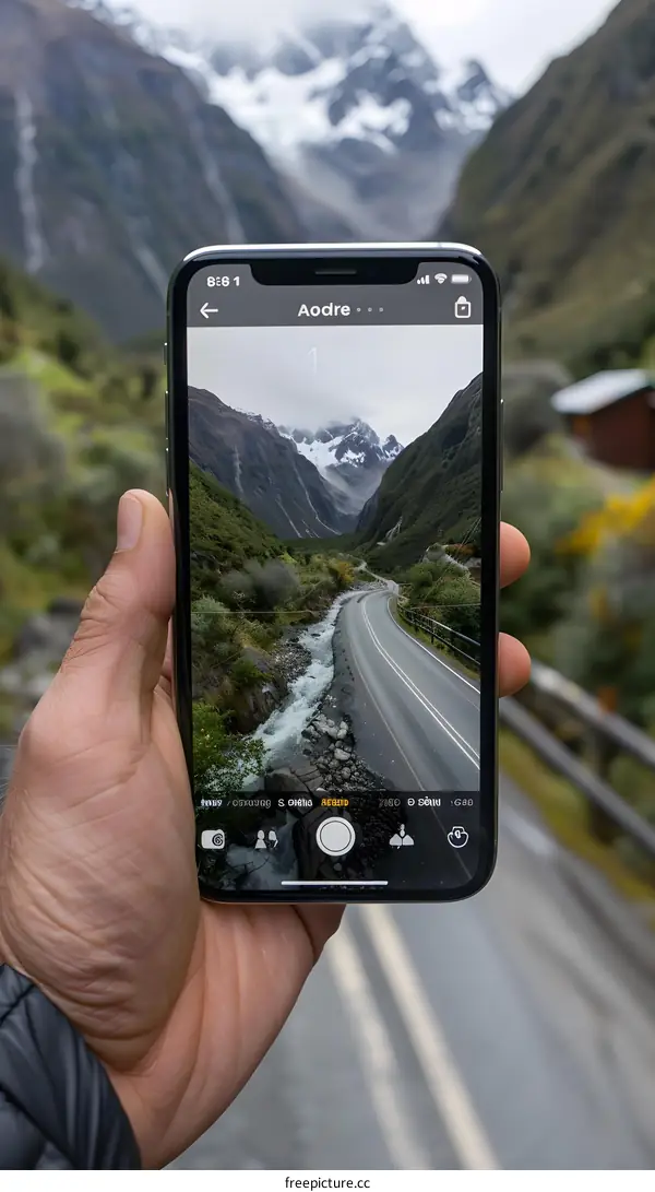 Person Holding a Phone Showing Mountain Landscape