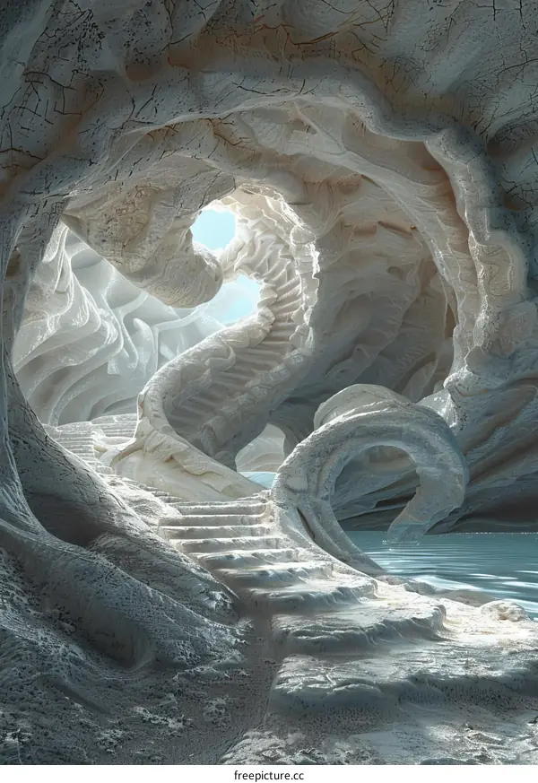 Mystical Lake Under an Underground Staircase