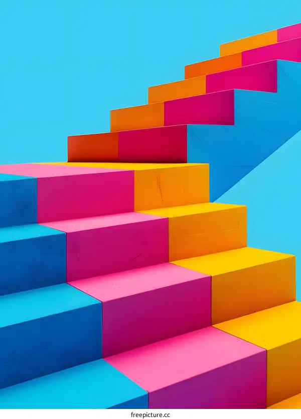 Abstract Colorful Staircase 3D Rendering