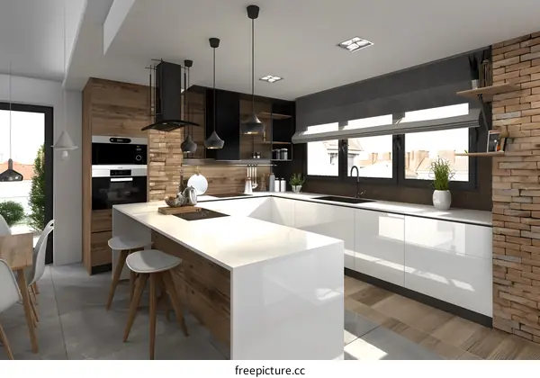 Modern Kitchen Design with White Cabinets and Wooden Accents