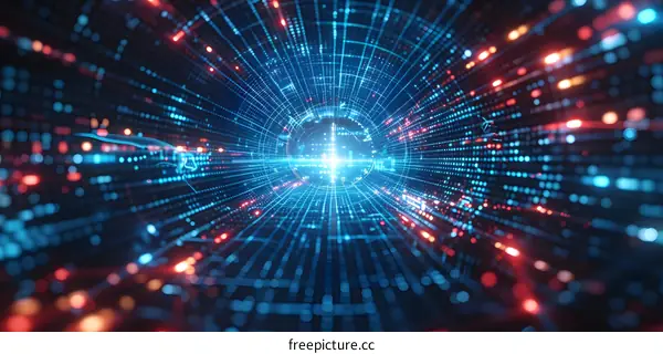 Blue and orange technology tunnel